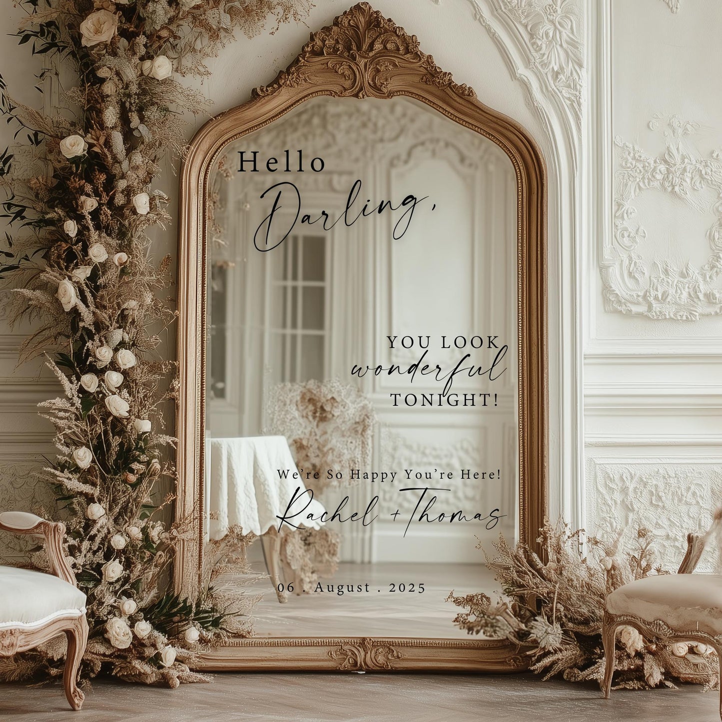 Welcome Selfie Mirror Decals | Wedding Vinyl Stickers | Wedding Acrylic Sign | Hello Darling | You Look Wonderful Tonight |DECALS ONLY