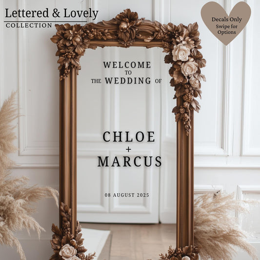 Custom Wedding Welcome Sign DECALS – Personalized Vinyl Stickers for Mirrors, Wood, Acrylic, Archways & Canvas Event Signage