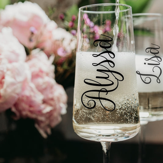 Custom Name Decals | Wine Glass or Champagne Flute Vinyl Stickers | Wedding, Bachelorette or Special Events Stickers | Personalized Gifts