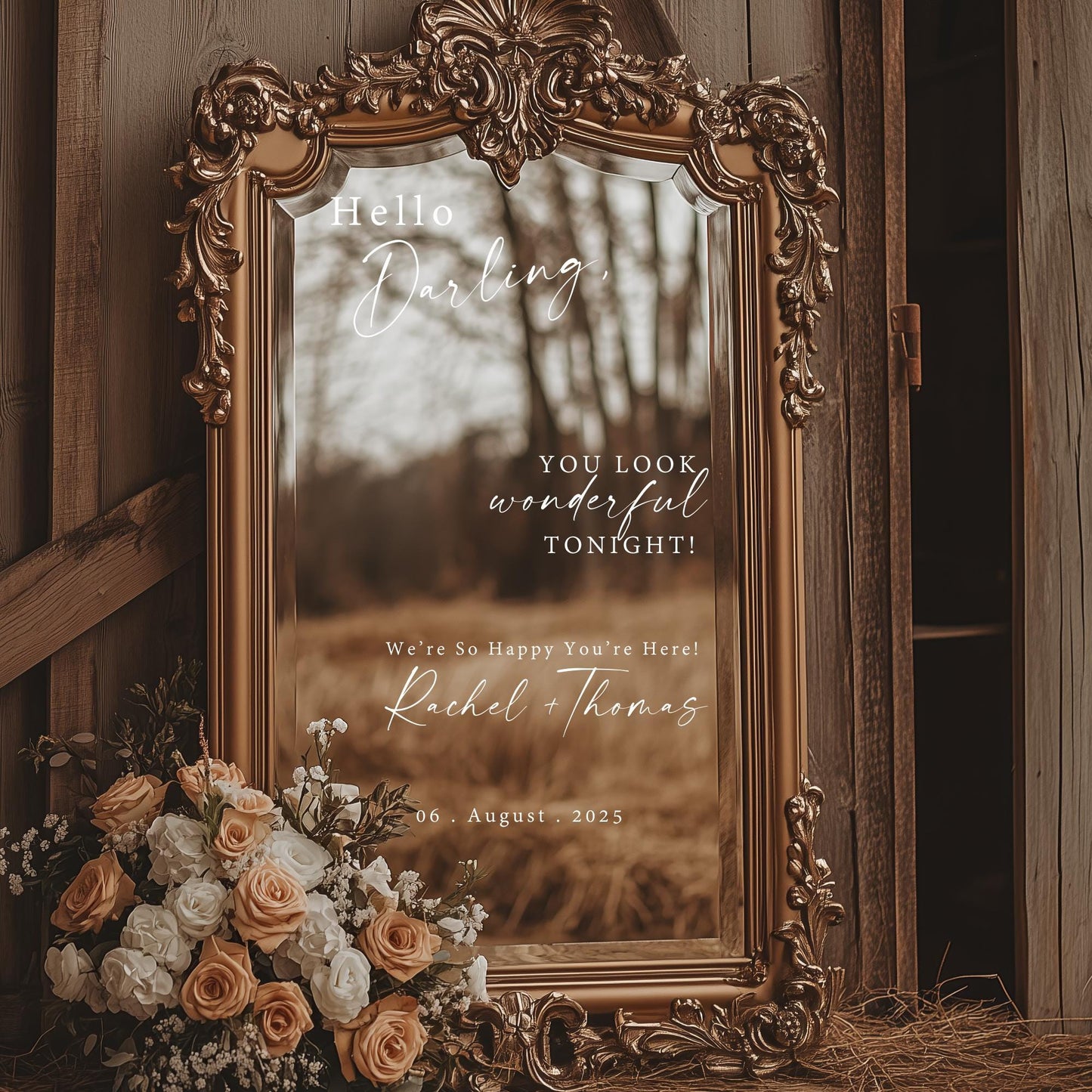 Welcome Selfie Mirror Decals | Wedding Vinyl Stickers | Wedding Acrylic Sign | Hello Darling | You Look Wonderful Tonight |DECALS ONLY