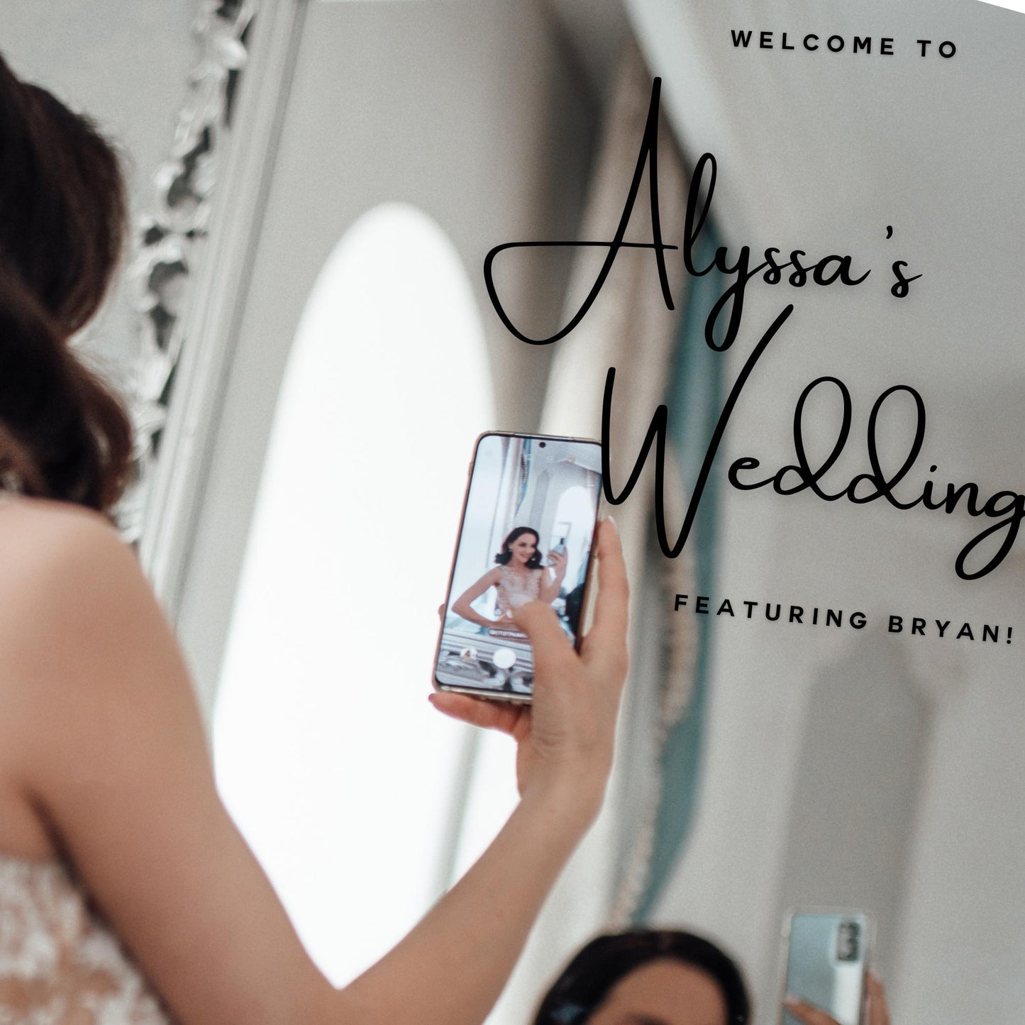 Welcome to the Bride's Wedding Featuring the Groom | Bride's Wedding Selfie Welcome mIrror Vinyl Stickers | Black & White Wedding