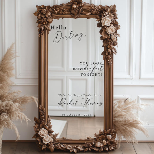 Welcome Selfie Mirror Decals | Wedding Vinyl Stickers | Wedding Acrylic Sign | Hello Darling | You Look Wonderful Tonight |DECALS ONLY