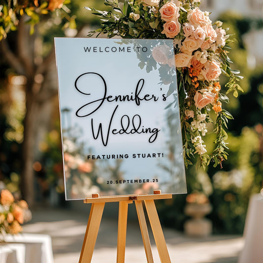 Welcome to the Bride's Wedding Featuring the Groom |  Bride's Wedding Selfie Welcome mIrror Vinyl Stickers | Black & White Wedding