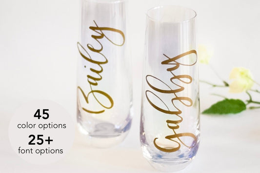 Bridal Party Gift | Custom Vinyl Decals |Champagne or Wine Glass Sticker |Wedding or Bachelorette | Maid of Honor Bridesmaid Personalization