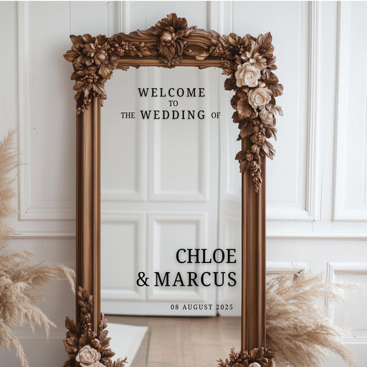 Custom Wedding Welcome Sign DECALS – Personalized Vinyl Stickers for Mirrors, Wood, Acrylic, Archways & Canvas Event Signage