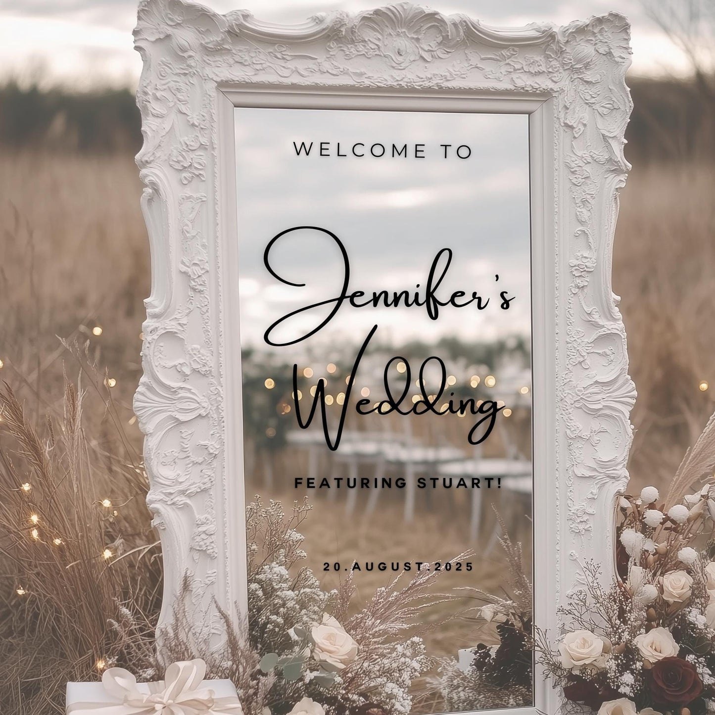 Welcome to the Bride's Wedding Featuring the Groom | Bride's Wedding Selfie Welcome mIrror Vinyl Stickers | Black & White Wedding
