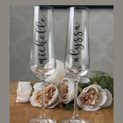 Bridal Party Gift | Custom Vinyl Decals |Champagne or Wine Glass Sticker |Wedding or Bachelorette | Maid of Honor Bridesmaid Personalization