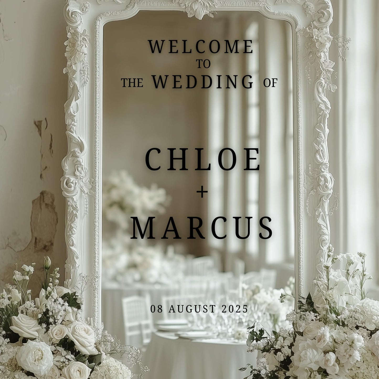 Custom Wedding Welcome Sign DECALS – Personalized Vinyl Stickers for Mirrors, Wood, Acrylic, Archways & Canvas Event Signage