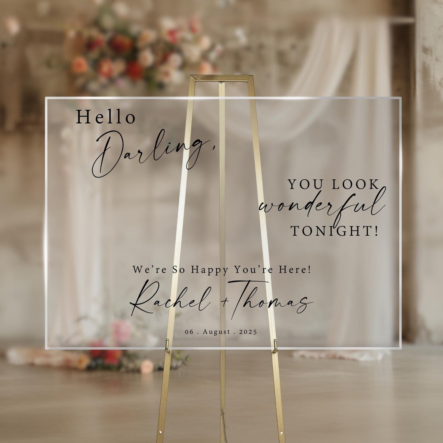 Welcome Selfie Mirror Decals | Wedding Vinyl Stickers | Wedding Acrylic Sign | Hello Darling | You Look Wonderful Tonight |DECALS ONLY