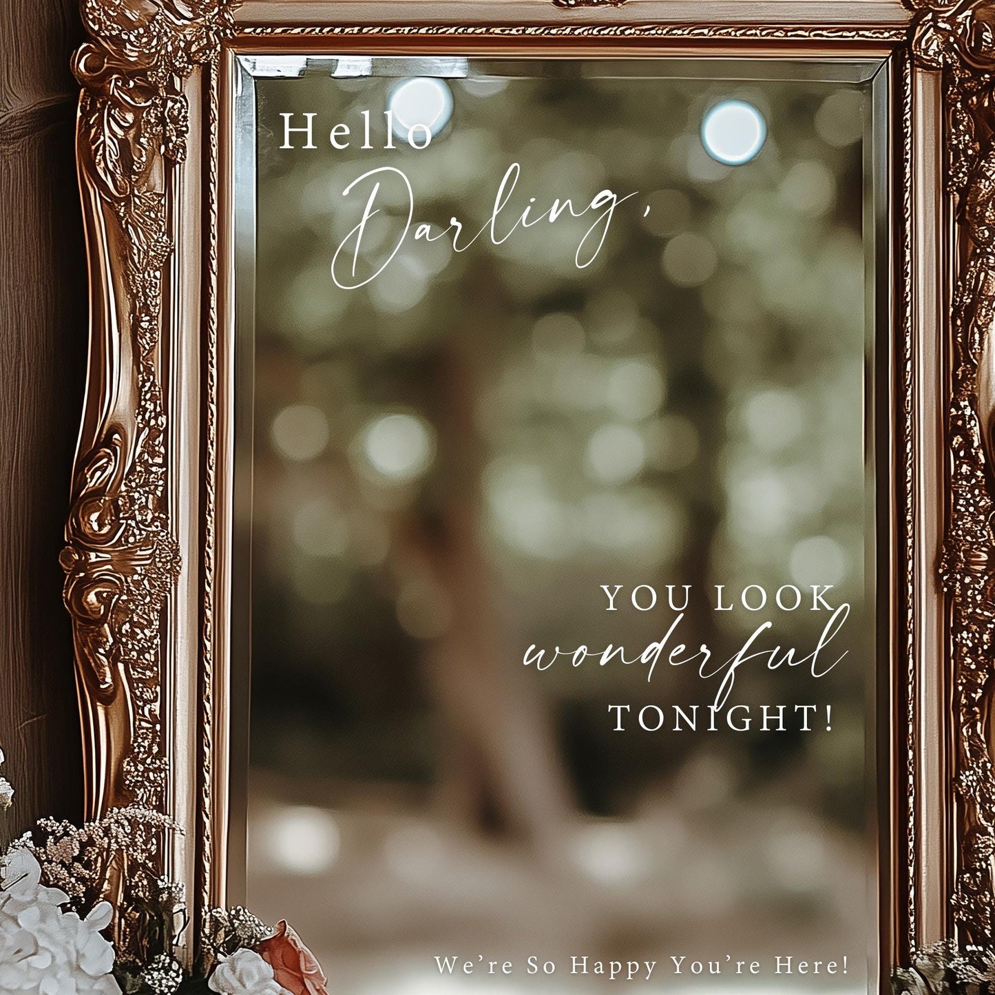 Welcome Selfie Mirror Decals | Wedding Vinyl Stickers | Wedding Acrylic Sign | Hello Darling | You Look Wonderful Tonight |DECALS ONLY