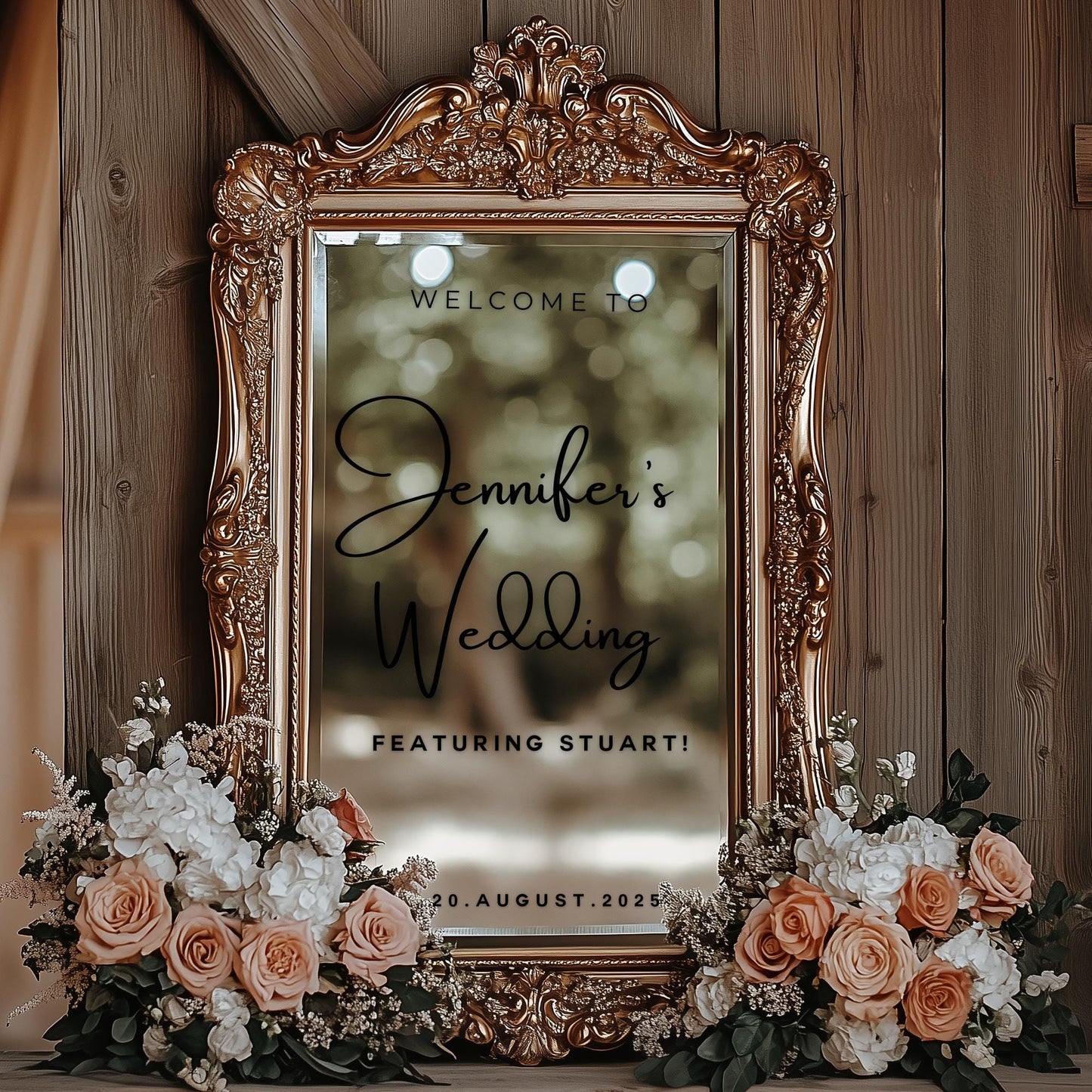 Welcome to the Bride's Wedding Featuring the Groom |  Bride's Wedding Selfie Welcome mIrror Vinyl Stickers | Black & White Wedding