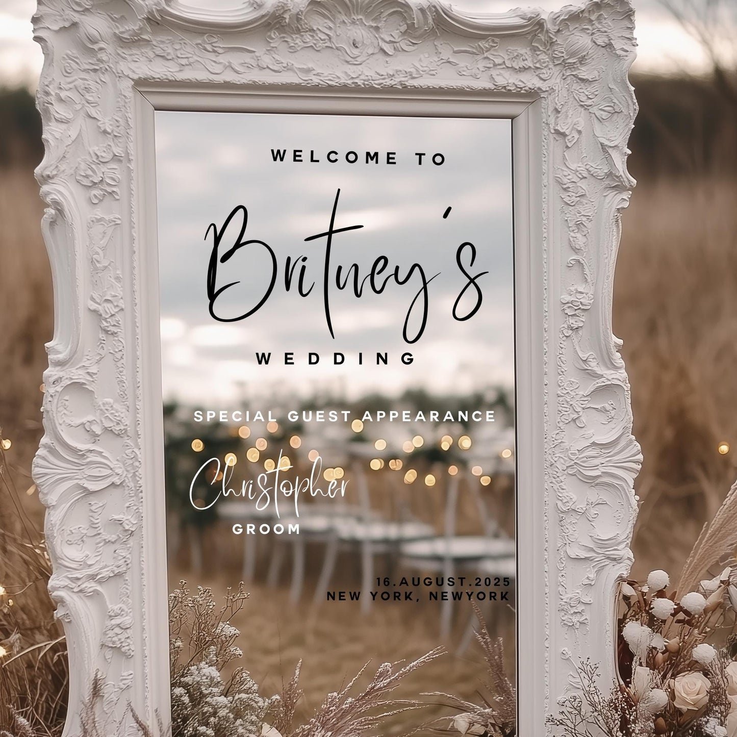 Welcome to the Bride's Wedding Featuring the Groom |  Bride's Wedding Selfie Welcome mIrror Vinyl Stickers | Black & White Wedding