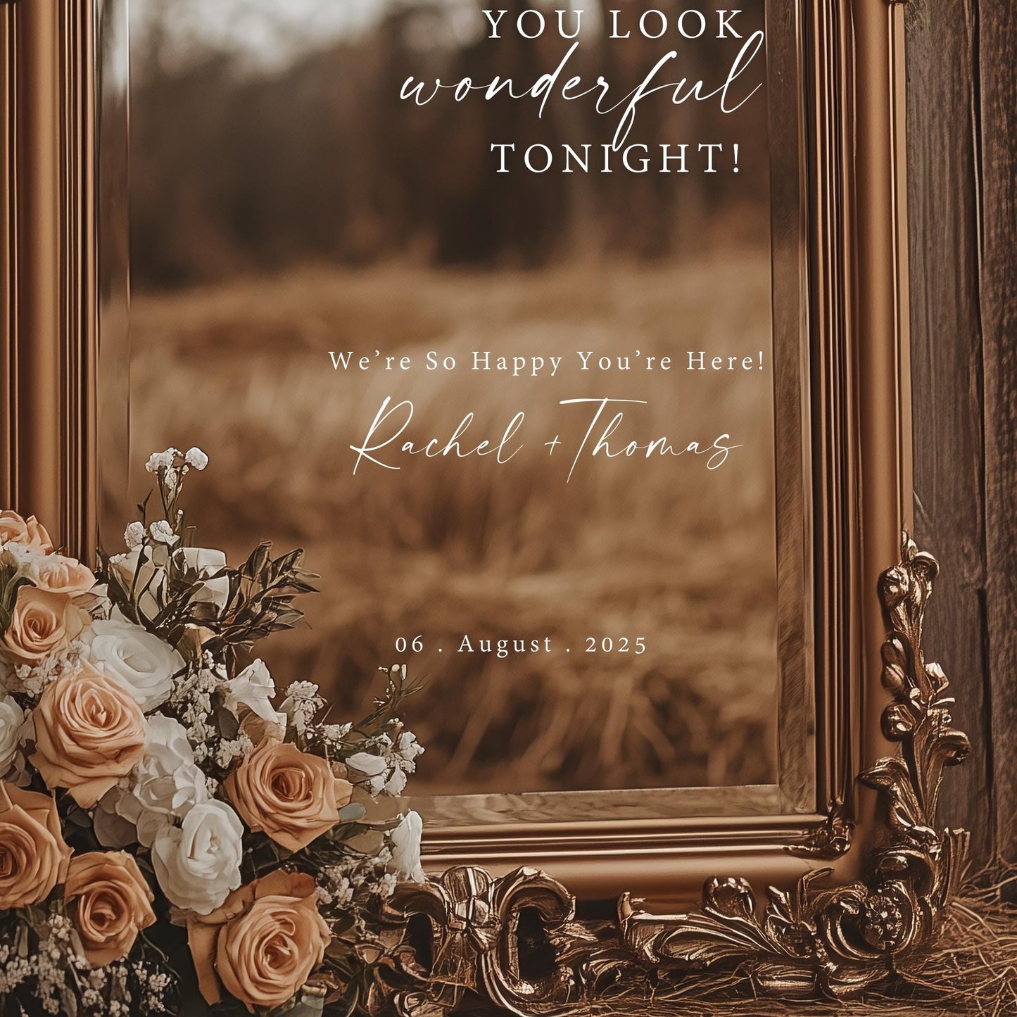 Welcome Selfie Mirror Decals | Wedding Vinyl Stickers | Wedding Acrylic Sign | Hello Darling | You Look Wonderful Tonight |DECALS ONLY